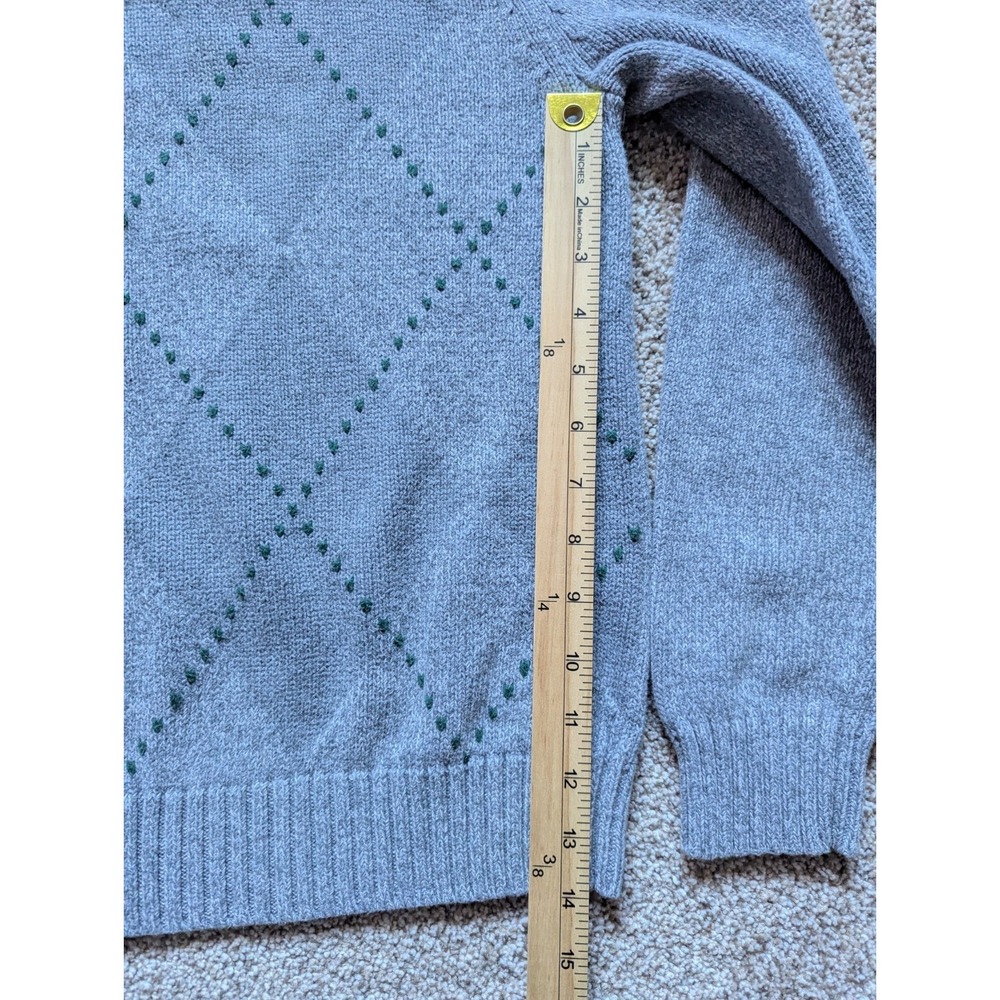 Lands End Men's Size M Argyle Sweater Grey Green Cotton Natural Preppy Golf - Picture 8 of 11